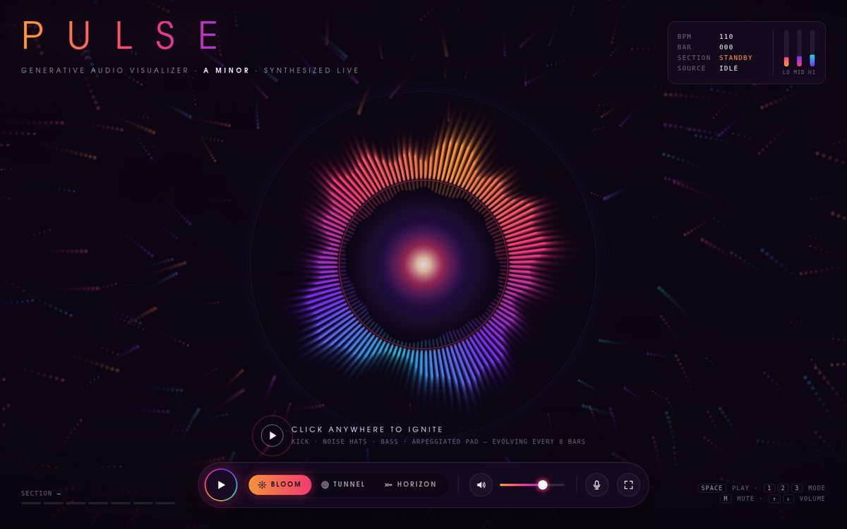 Vista previa de PULSE — Generative Audio Visualizer