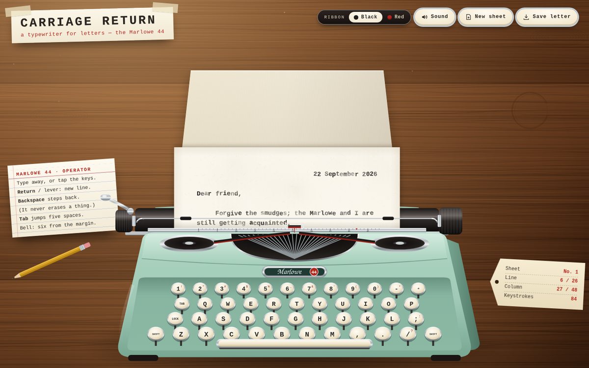 Vista previa de Carriage Return — A Typewriter for Letters