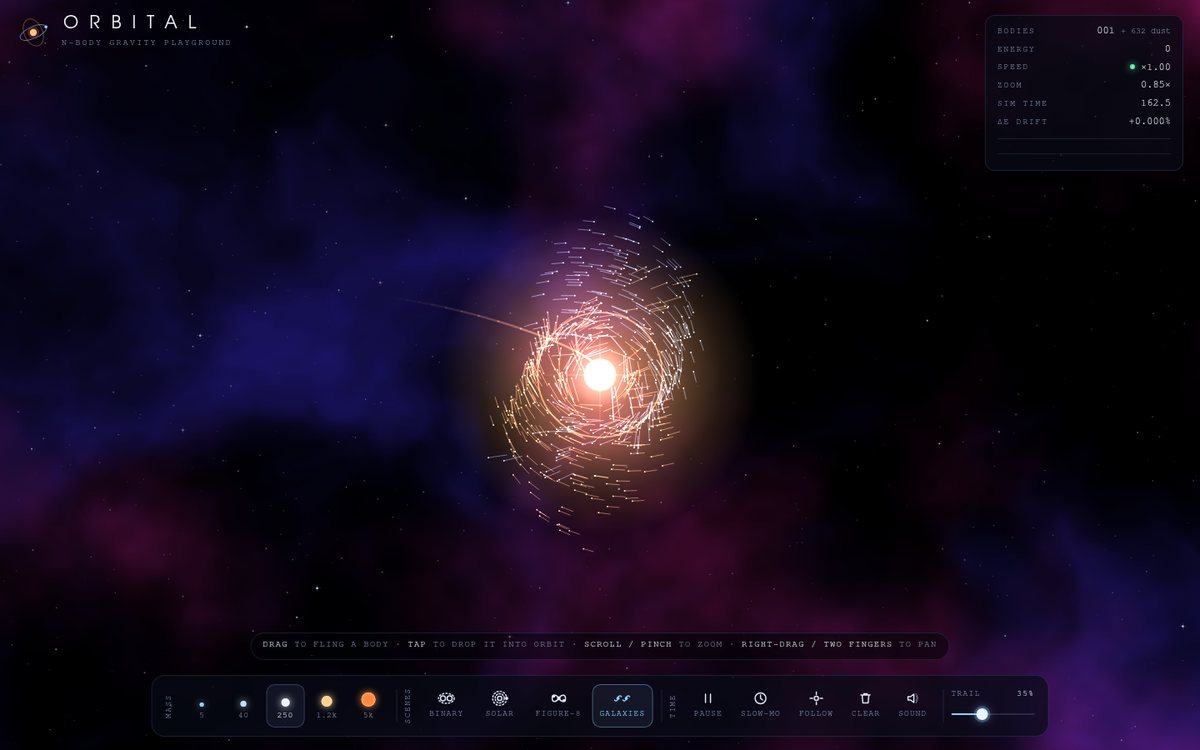 Vista previa de Orbital — N-Body Gravity Playground