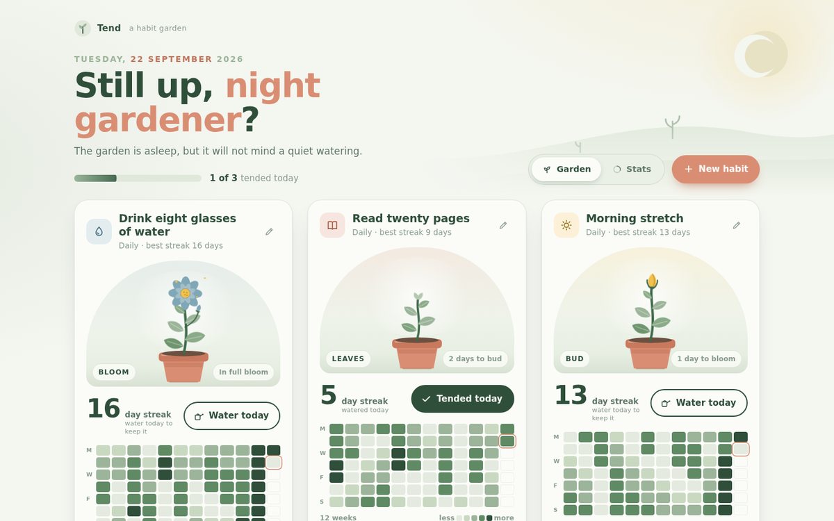 Vista previa de Tend — A Habit Garden