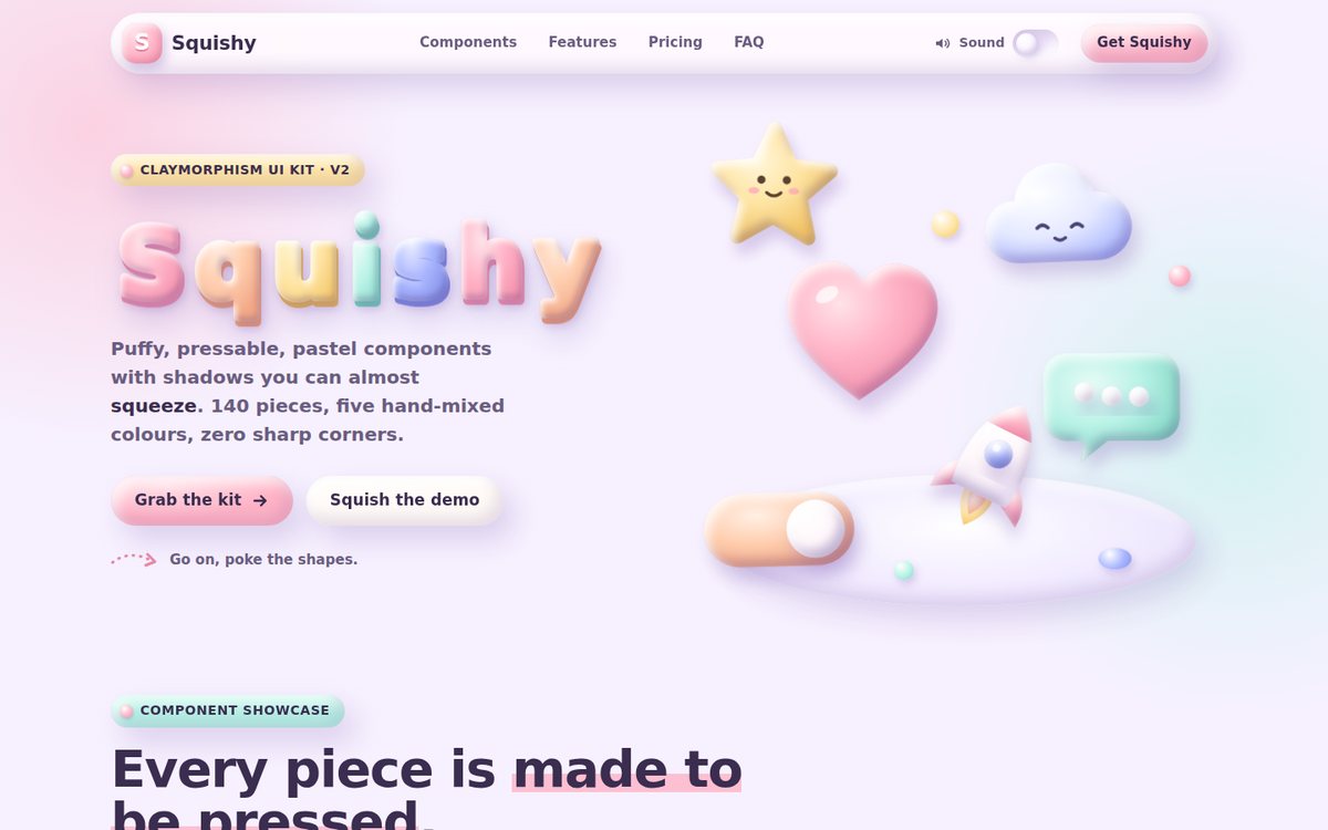 Vista previa de Squishy — Claymorphism UI Kit