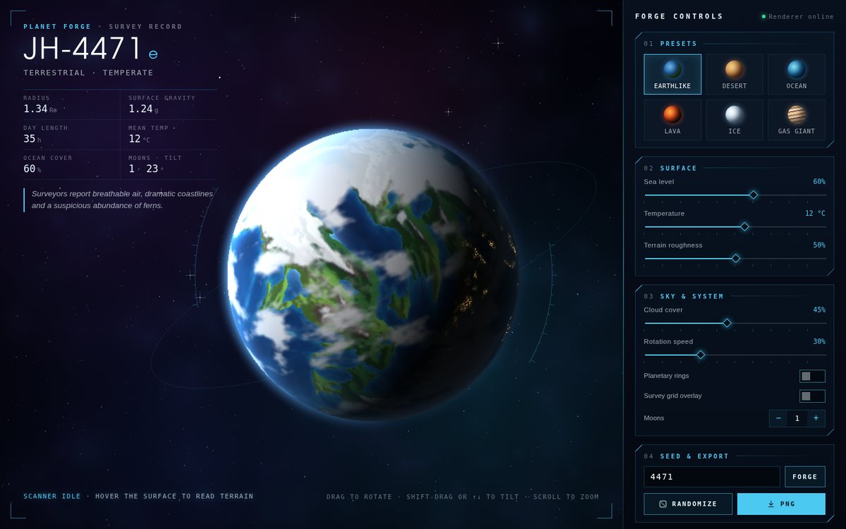 Vista previa de Planet Forge — Procedural World Generator
