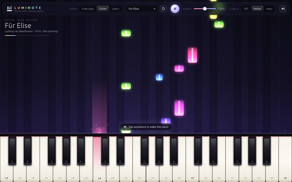 Vista previa de Luminote — Piano with Falling Lights