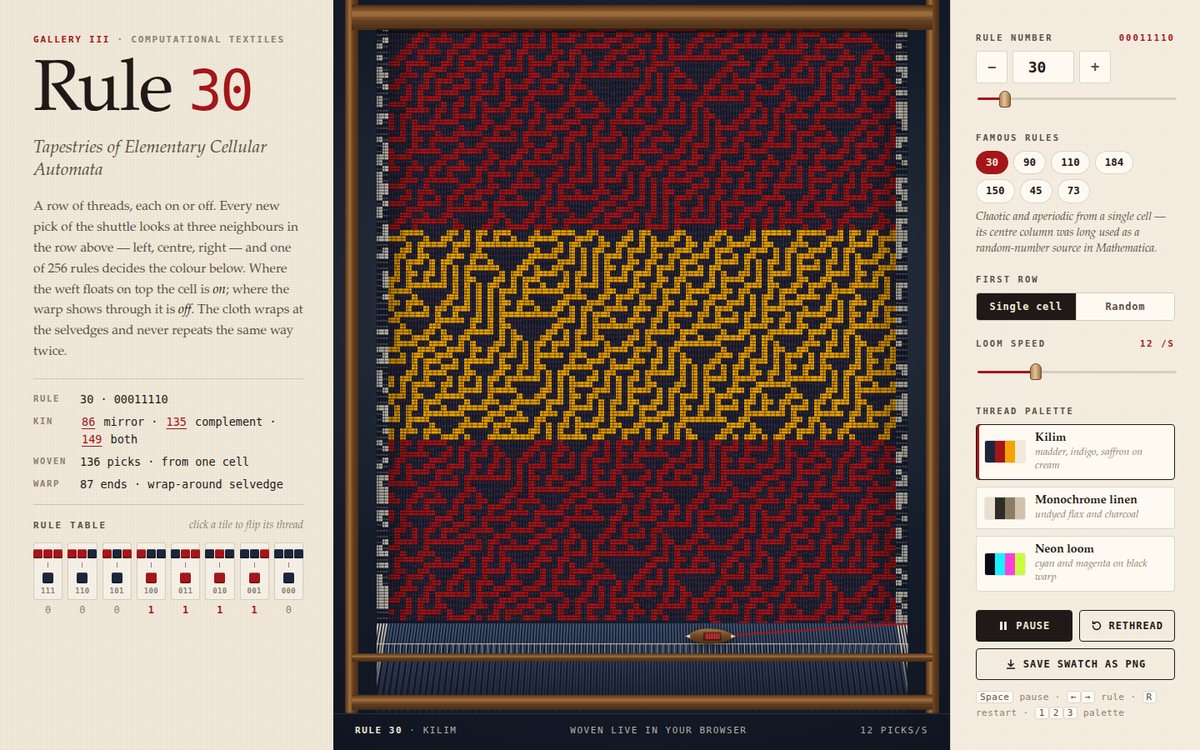 Vista previa de Rule 30 — Tapestries of Elementary Cellular Automata