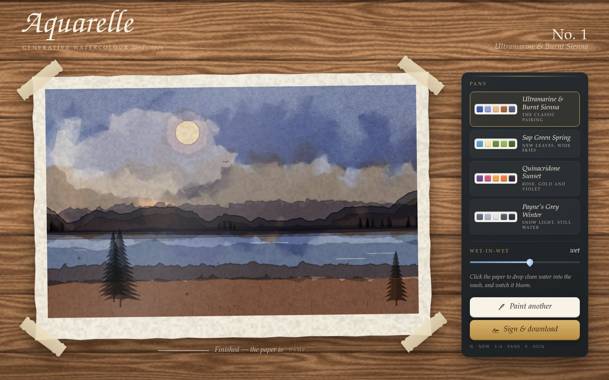 Vista previa de Aquarelle — Generative Watercolour Landscapes